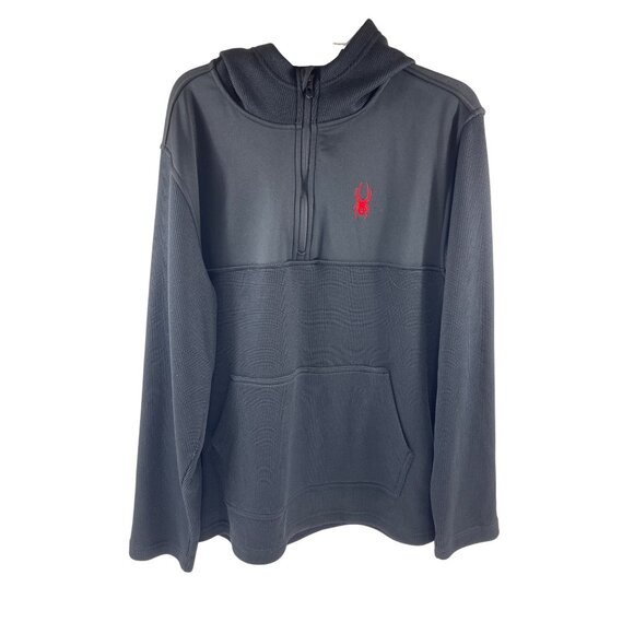 Spyder Mens XL Black Quarter-Zip Hoodie With Kangaroo Pocket 72b - Picture 1 of 10